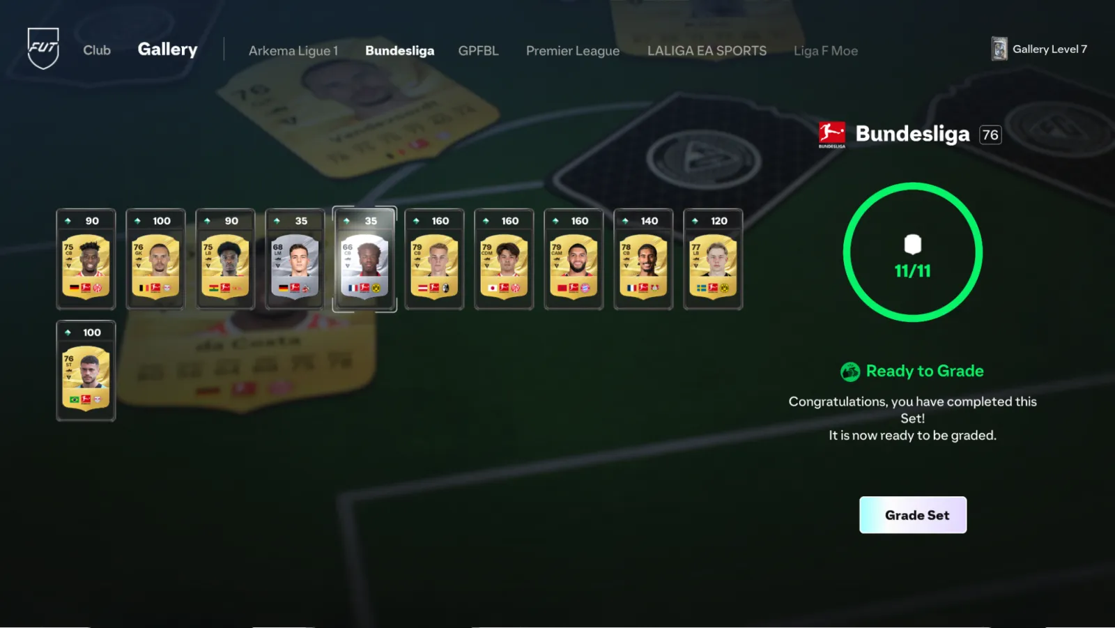 A completed Bundesliga Gallery Set in EA FC 27 ready to be graded